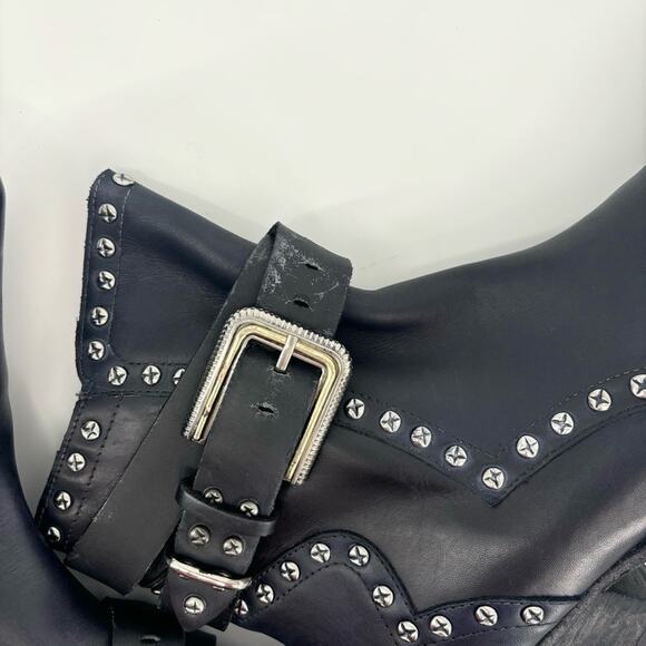 Free People Billy Western Boots Size 8.5 Buckle Studs Pointed Toe Black - Picture 12 of 13